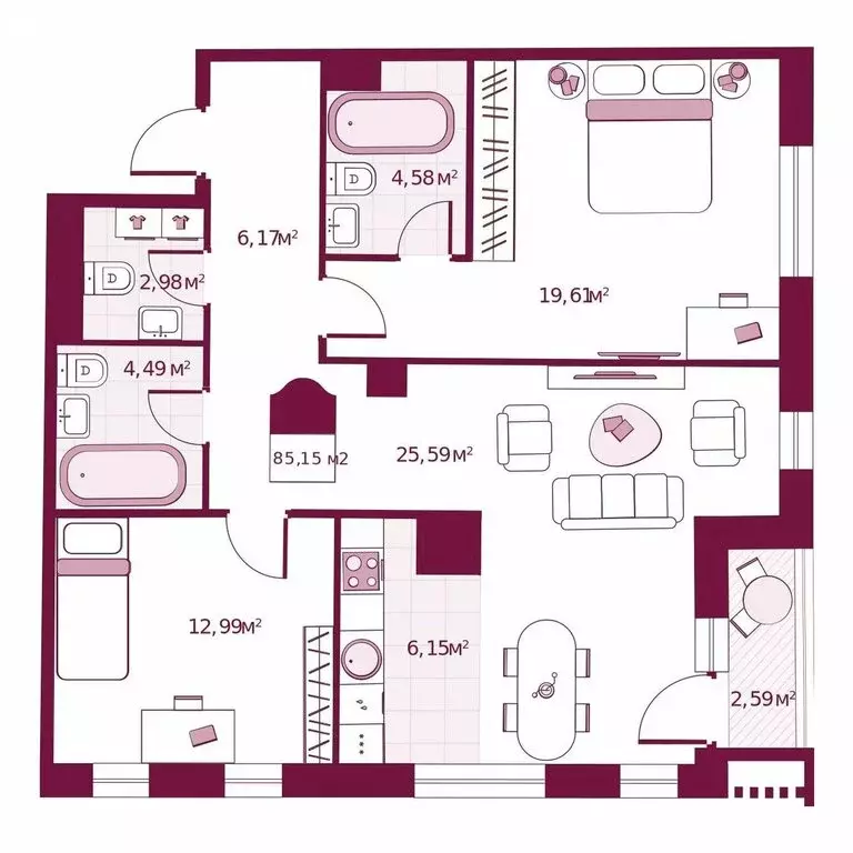 2-комнатная квартира: Тюмень, улица Герцена, 33 (85.15 м) - Фото 0
