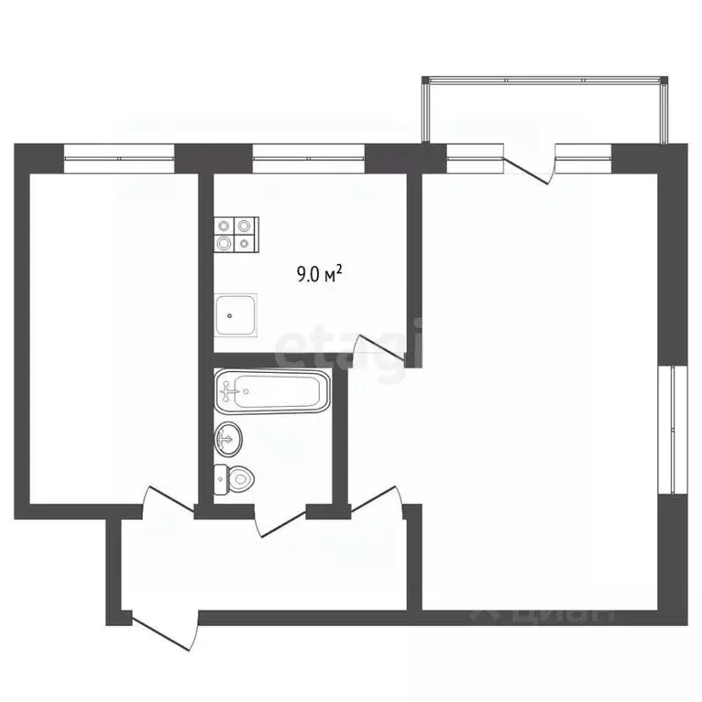 2-к кв. Тюменская область, Тюмень ул. Энергетиков, 58 (43.4 м) - Фото 2