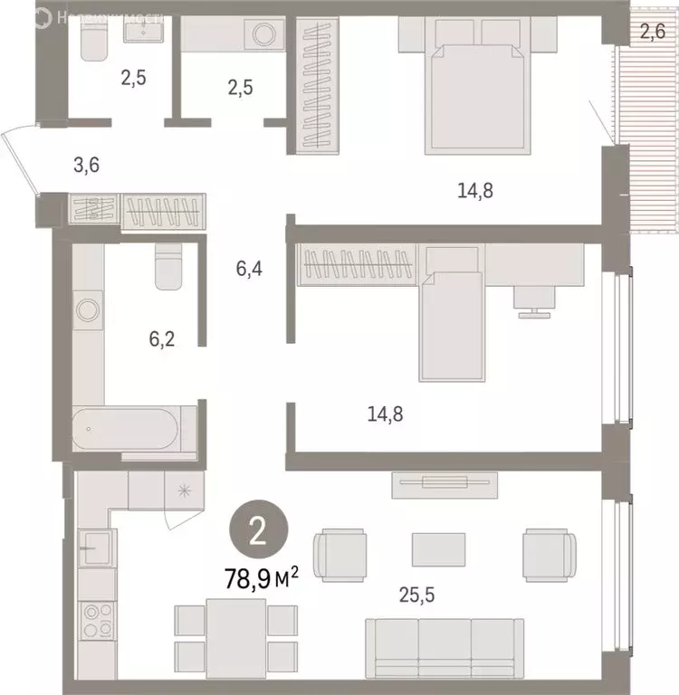 2-комнатная квартира: Новосибирск, улица Аэропорт (78.89 м) - Фото 1