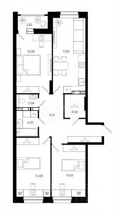3-к кв. Липецкая область, Липецк ул. Буденного, 8В (84.51 м) - Фото 1