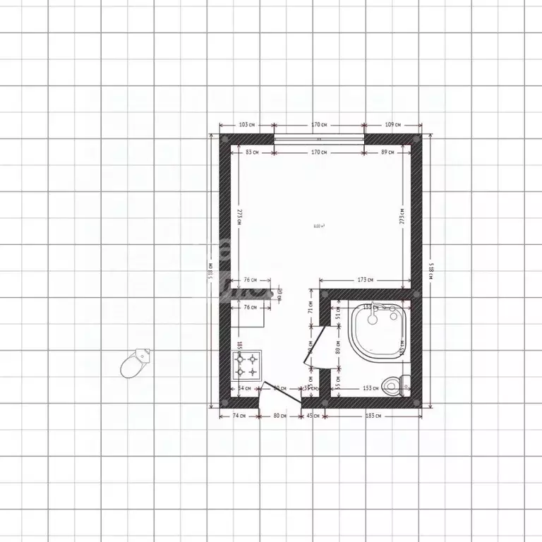 Студия Липецкая область, Липецк Левобережная ул., 1 (13.0 м) - Фото 2