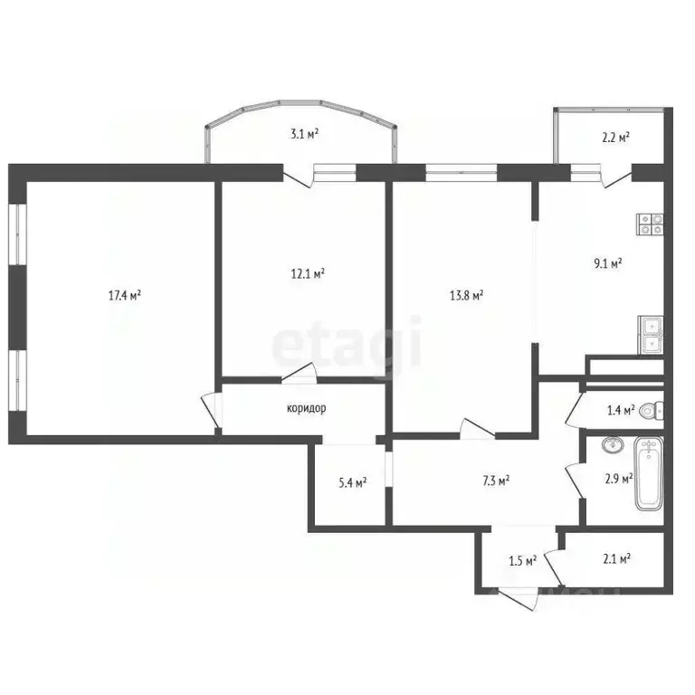 3-к кв. Тюменская область, Тюмень ул. Героев Космоса, 9 (73.0 м) - Фото 2