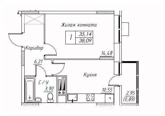 1-к кв. Московская область, Дмитров  (38.09 м) - Фото 0