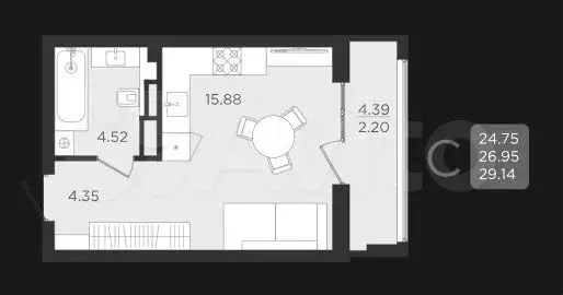 Квартира-студия, 27 м, 5/9 эт. - Фото 1