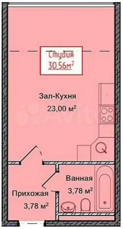 Квартира-студия, 30,6 м, 3/13 эт. - Фото 1