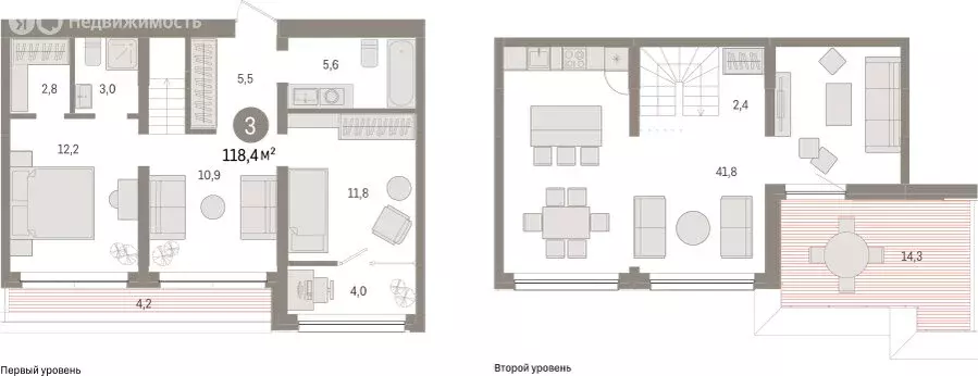 3-комнатная квартира: Тюмень, Мысовская улица, 26к1 (118.35 м) - Фото 1