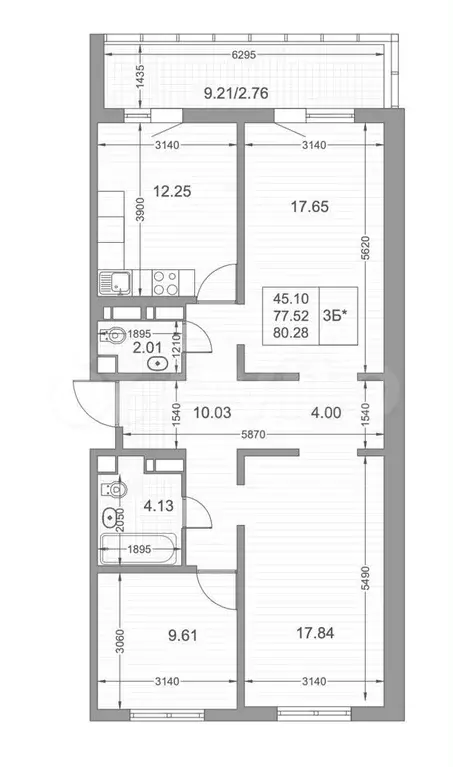 3-к. квартира, 80,3 м, 17/17 эт. - Фото 1