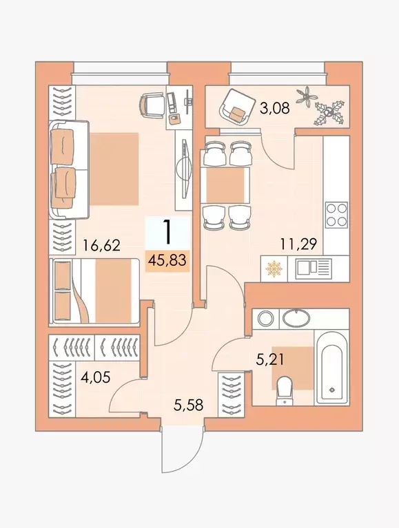 Продаётся 1-к квартира, 45.83 м - Фото 0