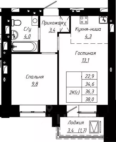 2-к кв. Алтайский край, Барнаул ул. Чернышевского, 189к1 (36.3 м) - Фото 0