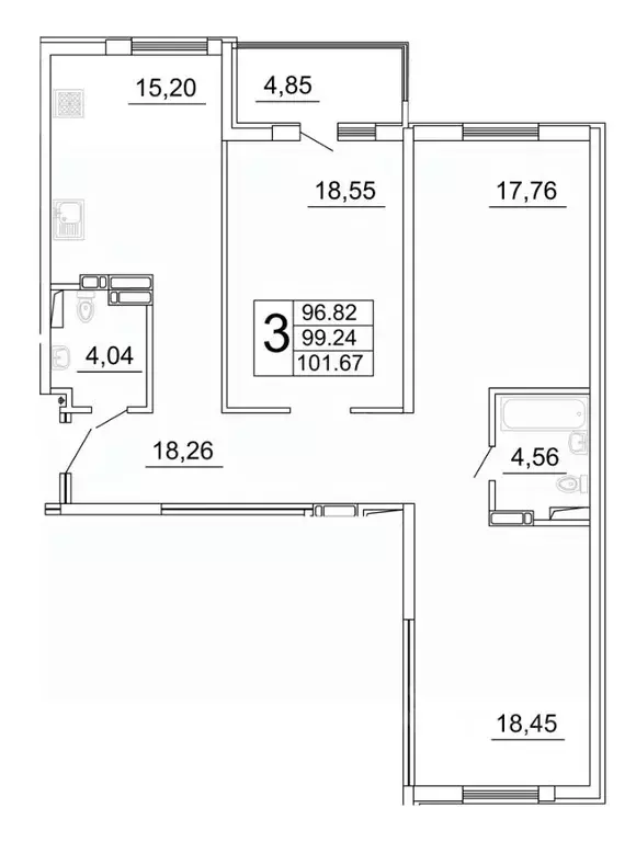 3-к кв. Самарская область, Самара ул. Дыбенко, 5 (101.83 м) - Фото 1