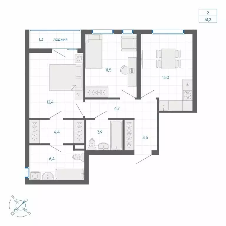 2-комнатная квартира: Екатеринбург, улица Вильгельма де Геннина, 59 ... - Фото 2
