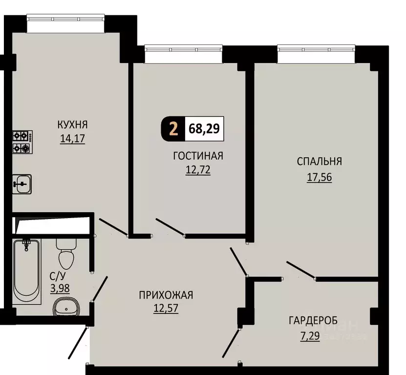 2-к кв. Ставропольский край, Пятигорск ул. Ермолова, 28А (68.29 м) - Фото 1