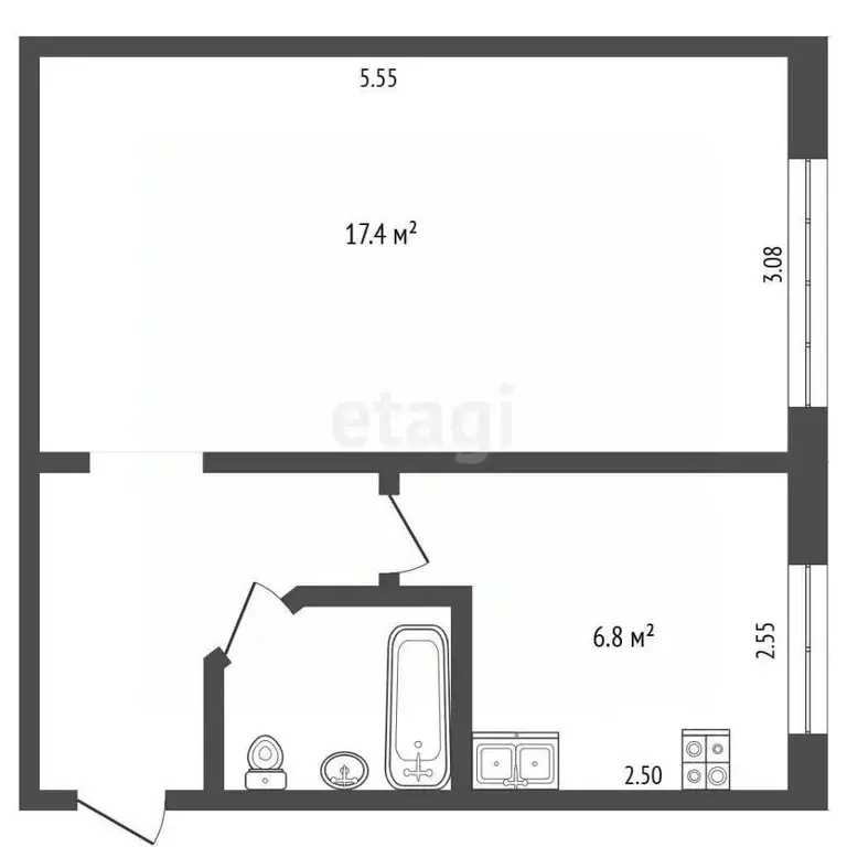 1-к кв. Омская область, Омск ул. Суровцева, 55 (31.4 м) - Фото 1