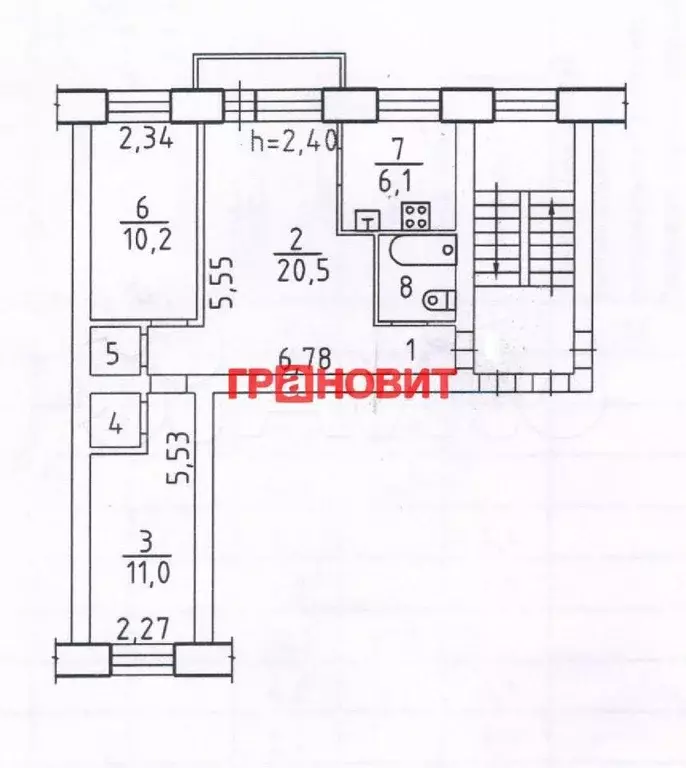 3-к. квартира, 54,9 м, 3/5 эт. - Фото 0