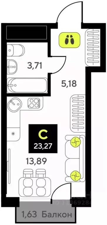 Студия Тюменская область, Тюмень ул. Андрея Приказнова, 1 (23.27 м) - Фото 0