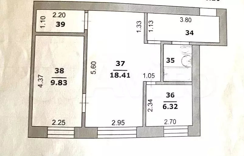 2-к. квартира, 44,3 м, 1/5 эт. - Фото 0