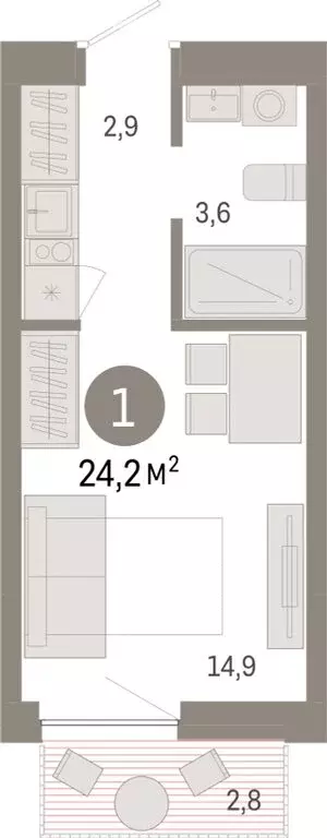 Квартира-студия: Новосибирск, Октябрьский район, микрорайон ... - Фото 1