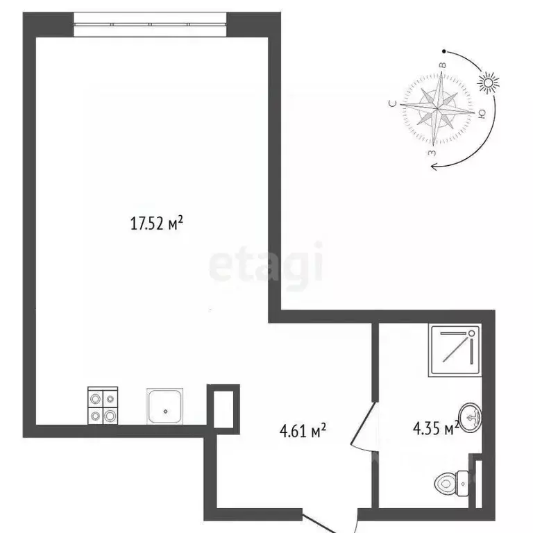 Студия Тюменская область, Тюмень ул. Газовиков, 73 (34.0 м) - Фото 2