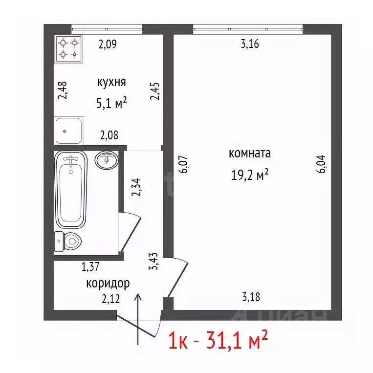 1-к кв. Свердловская область, Екатеринбург ул. Пирогова, 4 (31.1 м) - Фото 2