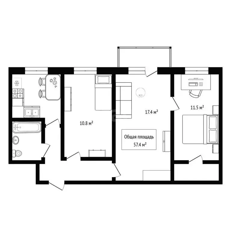 3-комнатная квартира: Бердск, Микрорайон, 6 (57.4 м) - Фото 1