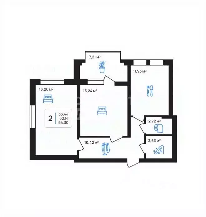 2-к кв. Липецкая область, Липецк ул. Железнякова (64.3 м) - Фото 2