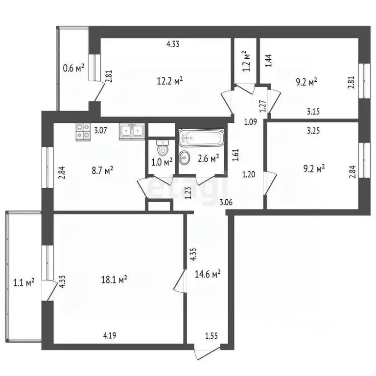 4-к кв. Томская область, Северск ул. Победы, 15 (78.0 м) - Фото 1