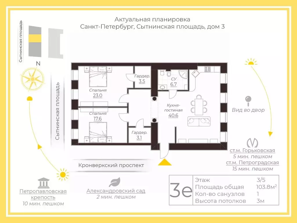 3-к кв. Санкт-Петербург Сытнинская пл., 3 (104.0 м) - Фото 2