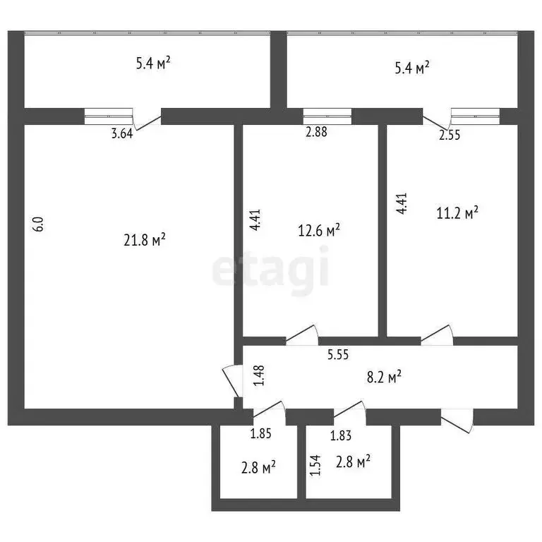 2-комнатная квартира: Томск, Сибирская улица, 98 (59.4 м) - Фото 1