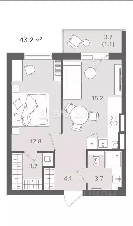 1-к кв. Калининградская область, Калининград Стекольная ул., 39 (40.6 ... - Фото 2
