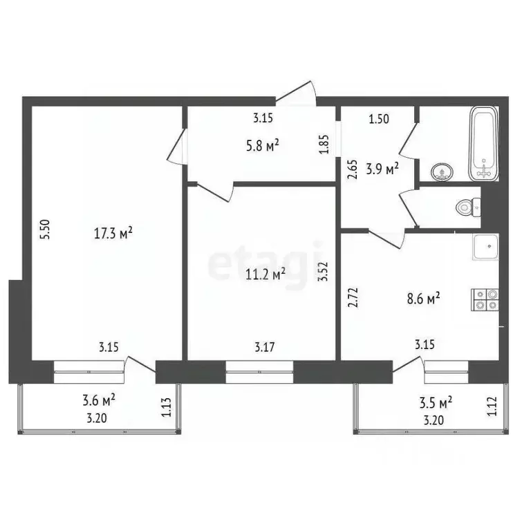 2-к кв. Белгородская область, Белгород ул. Щорса, 62 (52.7 м) - Фото 1