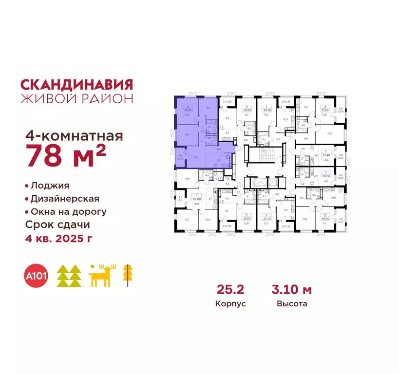 4-к кв. Москва Скандинавия жилой комплекс, 25.2 (78.0 м) - Фото 1