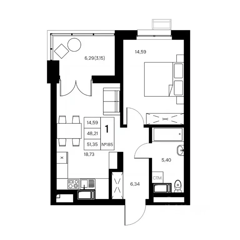 1-к кв. Калужская область, Обнинск Заовражье жилрайон, Новый город ... - Фото 1