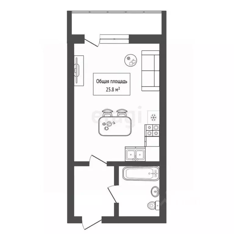 Студия Новосибирская область, Новосибирск Автогенная ул., 75 (25.8 м) - Фото 2