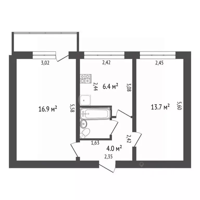 2-к кв. Калужская область, Балабаново Боровский район, Балабаново-1 ... - Фото 2