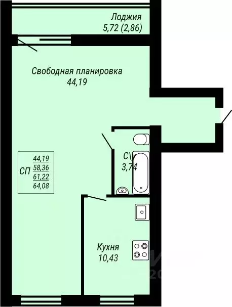 1-к кв. Ивановская область, Иваново Юбилейный жилой комплекс (64.08 м) - Фото 0