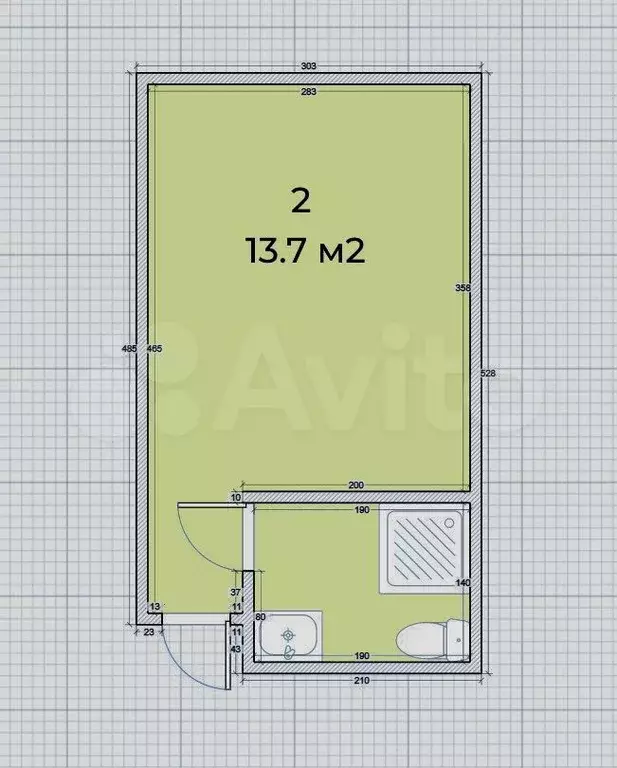 Квартира-студия, 13,7 м, 1/12 эт. - Фото 0