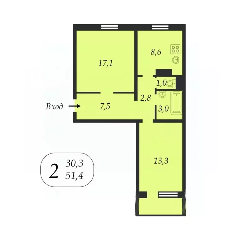 2-к кв. Москва Ангарская ул., 17 (51.4 м) - Фото 2
