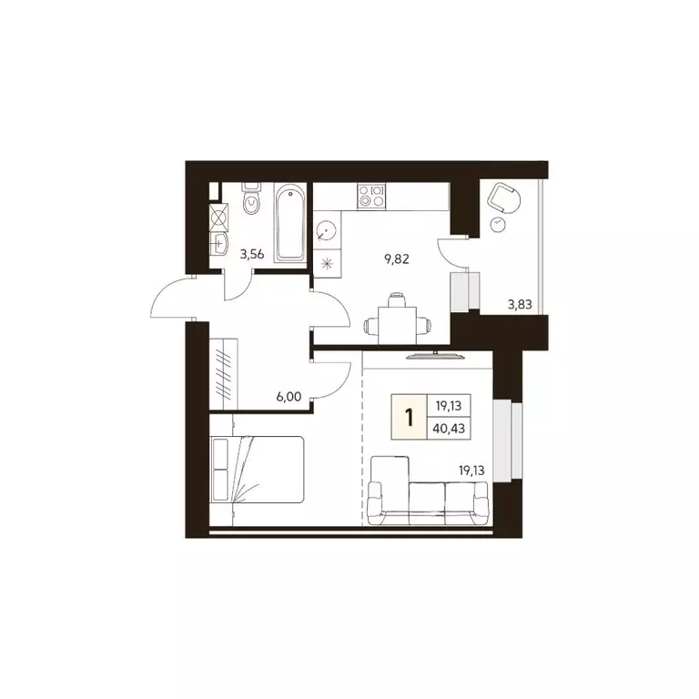 1-к кв. Башкортостан, Уфа ул. Жуковского, 19А (40.43 м) - Фото 1