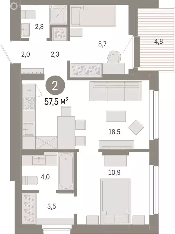 2-комнатная квартира: Новосибирск, квартал Лебедевский (57.5 м) - Фото 1