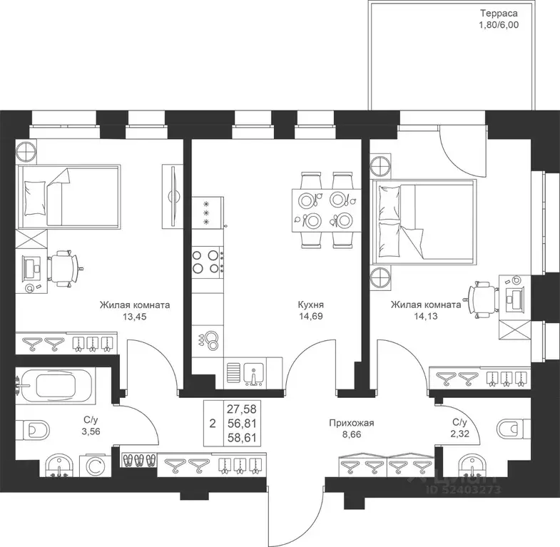 2-к кв. Татарстан, Лаишевский район, Столбищенское с/пос, с. Усады ул. ... - Фото 1