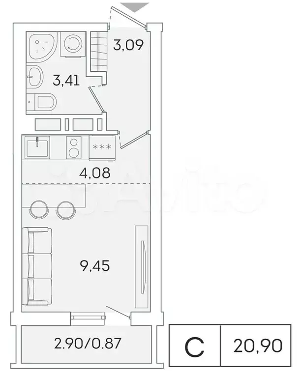 Квартира-студия, 20,9м, 15/16эт. - Фото 0