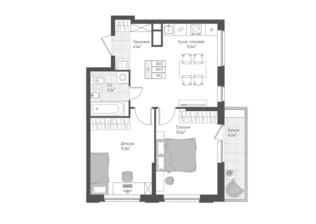 2-к кв. Тверская область, Тверь Лесная Мелодия-3 жилой комплекс (51.26 ... - Фото 2