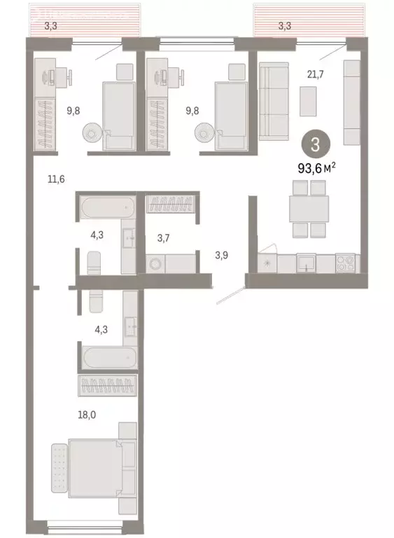 3-комнатная квартира: Новосибирск, Большевистская улица, с49 (93.58 м) - Фото 1