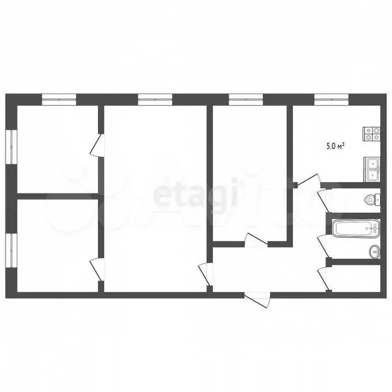 4-к. квартира, 61,4 м, 1/5 эт. - Фото 0