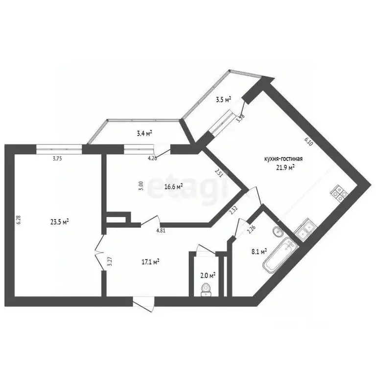2-к кв. Тюменская область, Тюмень ул. Малыгина, 2 (89.2 м) - Фото 1