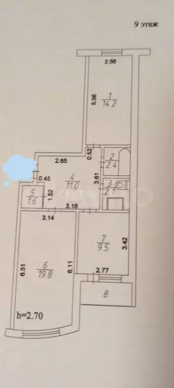 2-к. квартира, 62,1 м, 9/9 эт. - Фото 0