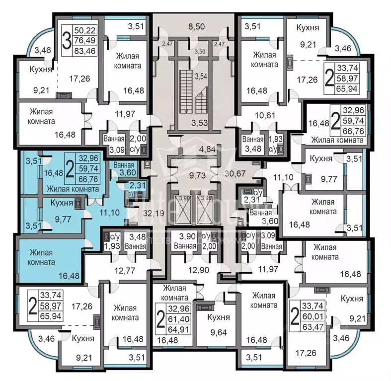 2-к кв. Калужская область, Калуга ул. Минская, 23к1 (66.76 м) - Фото 2