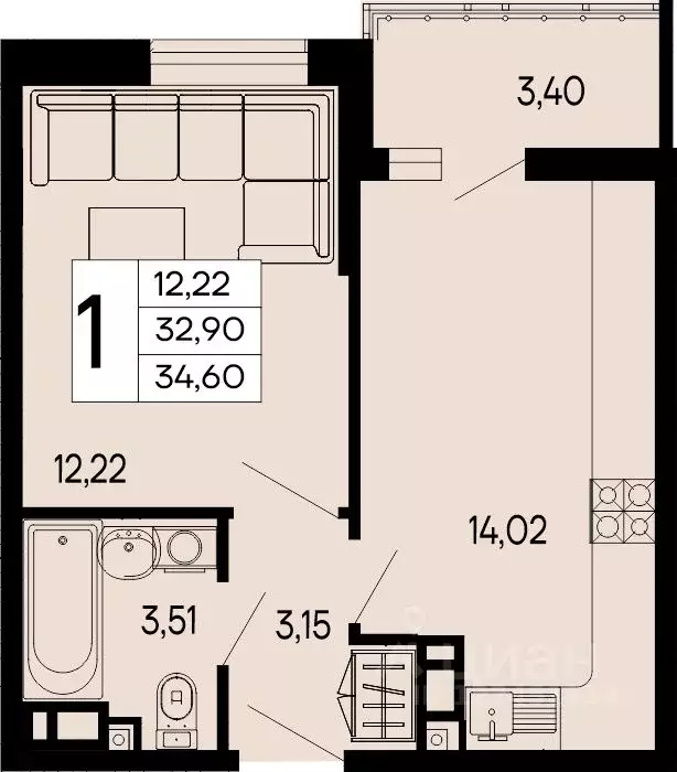 1-к кв. Адыгея, Майкоп 9 Мая ул. (34.6 м) - Фото 1
