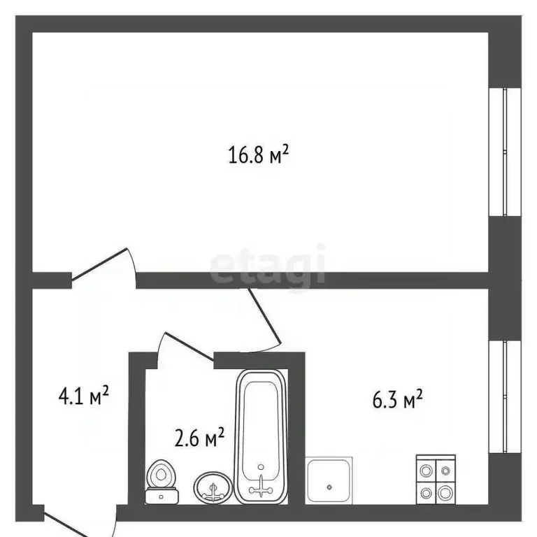 1-к кв. Башкортостан, Бирск Интернациональная ул., 118А (29.8 м) - Фото 1