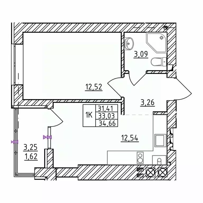 1-к кв. Калининградская область, Зеленоградск  (34.66 м) - Фото 1